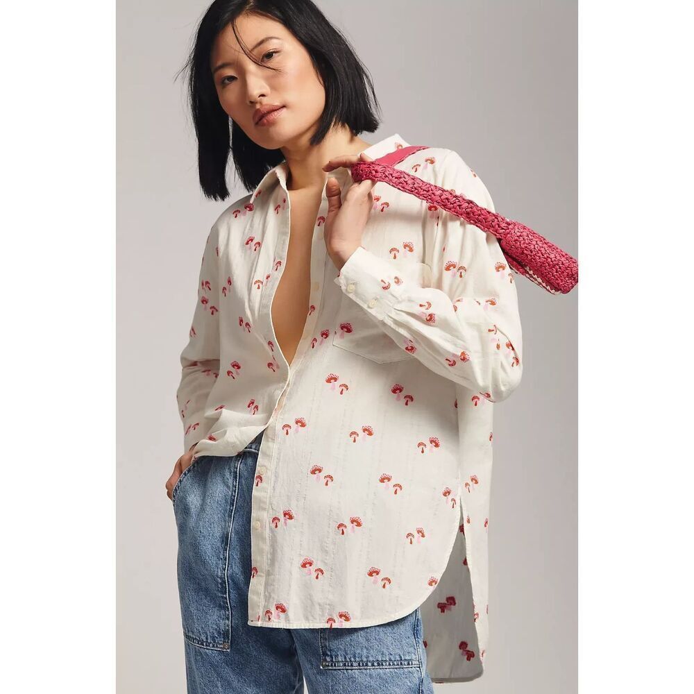 Anthropologie The Bennet Buttondown Shirt: Printed Edition Mushrooms Small NEW
